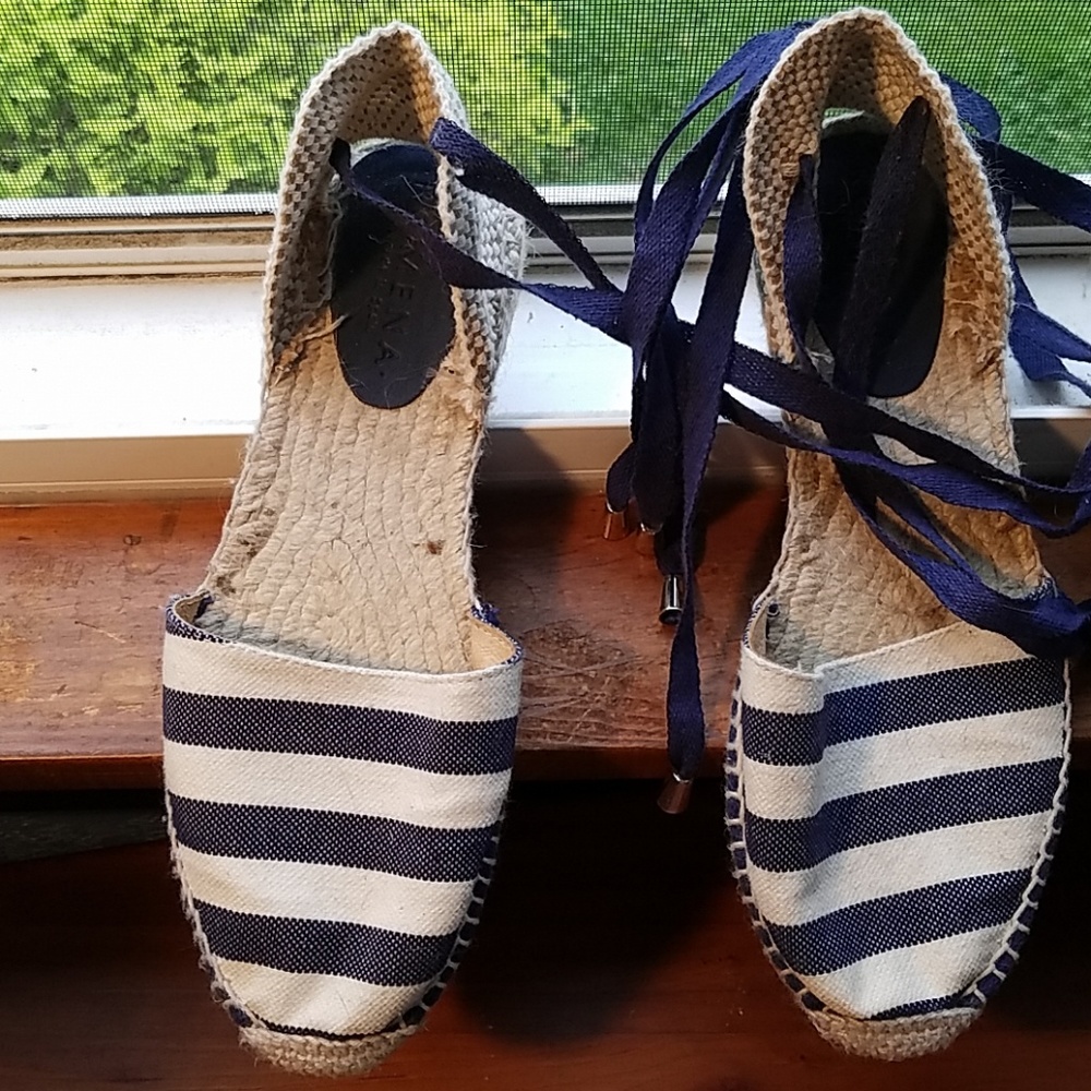 Romena fabric ankle wrap espadrilles, white & navy